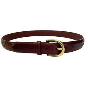 Unknown Brand NWOT Genuine Leather Belt Woven Sz 34 to 38 Brown Gold Buckle